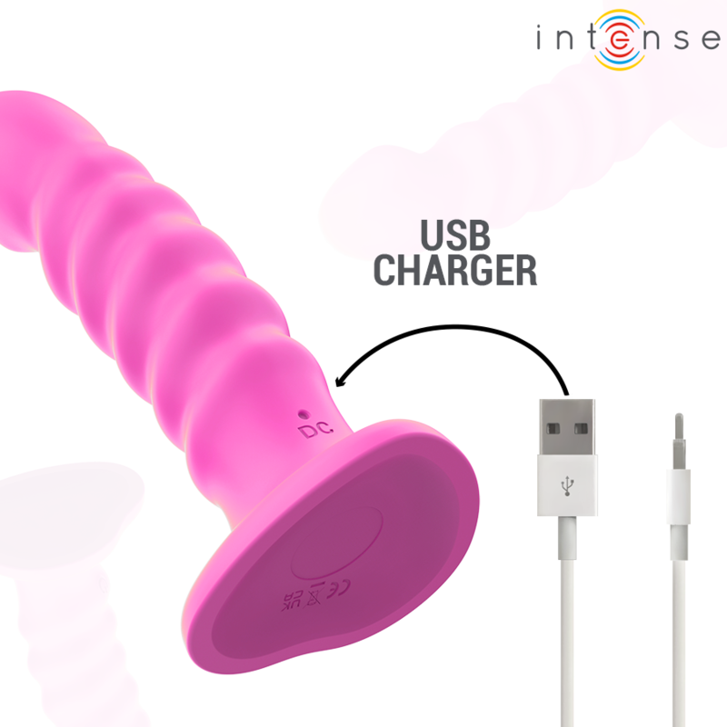 INTENS - CINDY VIBRATOR STØRRELSE L SPIRALDESIGN 10 VIBRASJONER ROSA FJERNKONTROLL