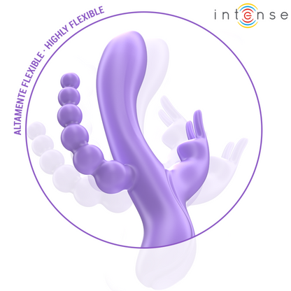 INTENS - MIKO TRIPPELVIBRATOR KANIN &amp; STIMULATOR &amp; ANAL 7 VIBRASJONER LILLA