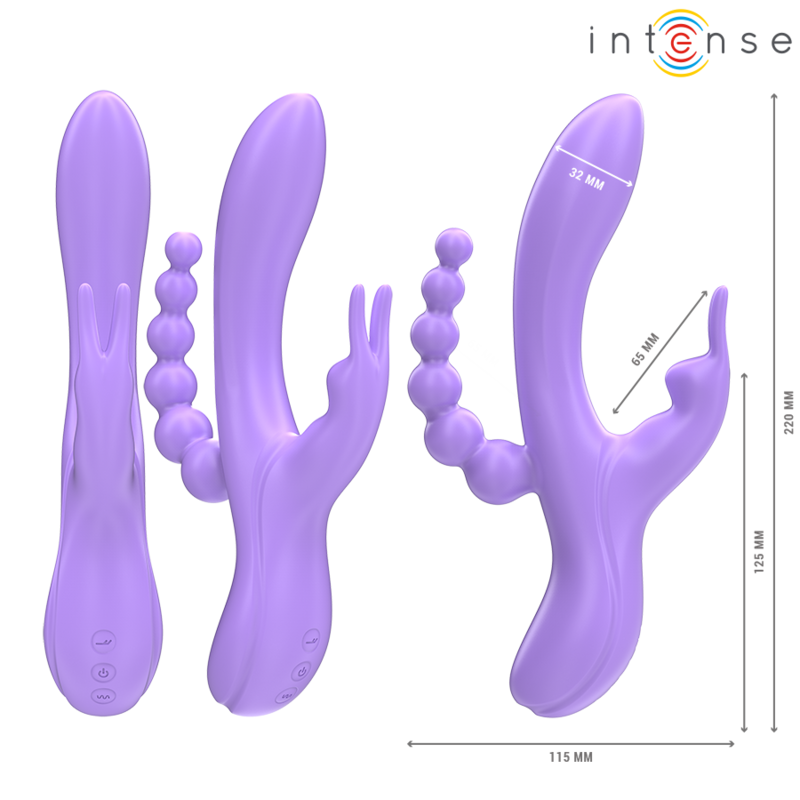 INTENS - MIKO TRIPPELVIBRATOR KANIN &amp; STIMULATOR &amp; ANAL 7 VIBRASJONER LILLA