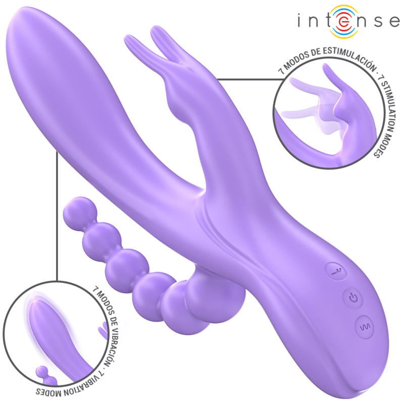 INTENS - MIKO TRIPPELVIBRATOR KANIN &amp; STIMULATOR &amp; ANAL 7 VIBRASJONER LILLA