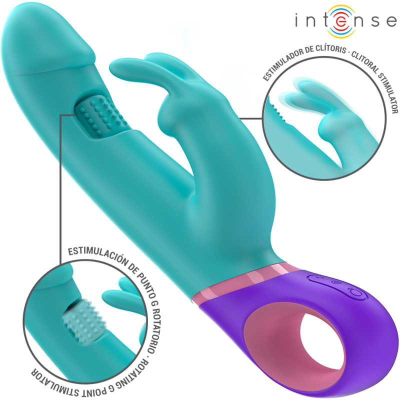 INTENSE - MONICA KANINVIBRATOR MED ROTERENDE G-PUNKTSSTIMULATOR BLÅ