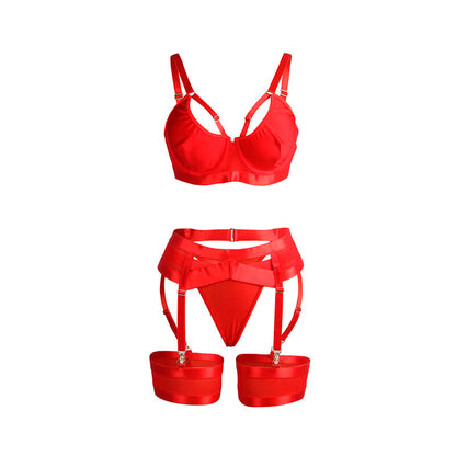 SUBBLIME - 955267 RED BONDAGE BRA WITH GARTER SET L/XL