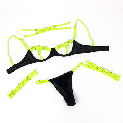 SUBBLIME - 955274 BRA SET WITH NECKLACE AND LEG DETAILS FLUORESCENT GREEN S/M