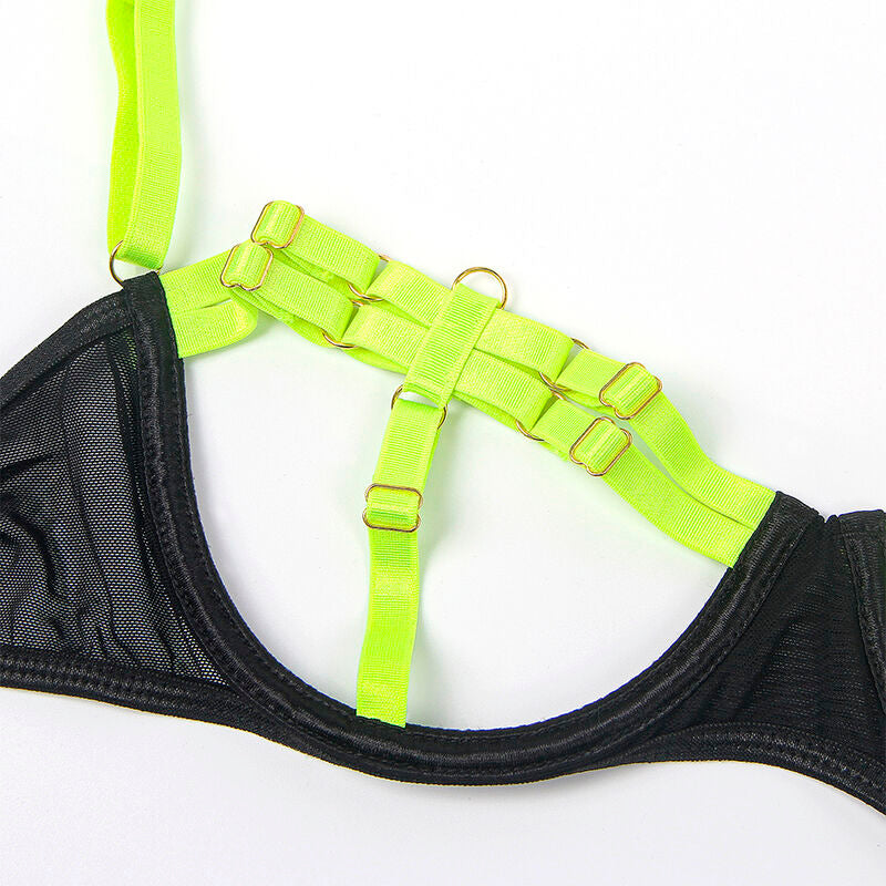 SUBBLIME - 955281 BRA SET WITH NECKLACE AND LEG DETAILS FLUORESCENT GREEN L/XL