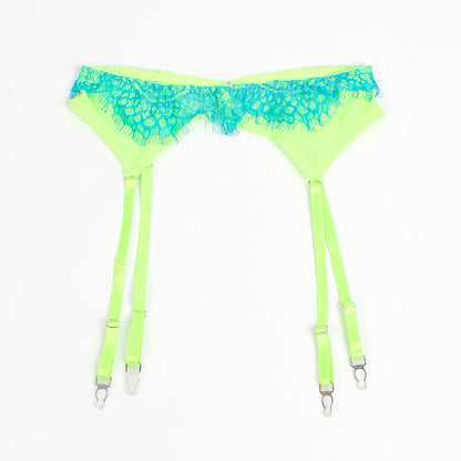 SUBBLIME - 955311 SET OF BRA WITH LACE AND GARTER LINES GREEN AND BLUE S/M