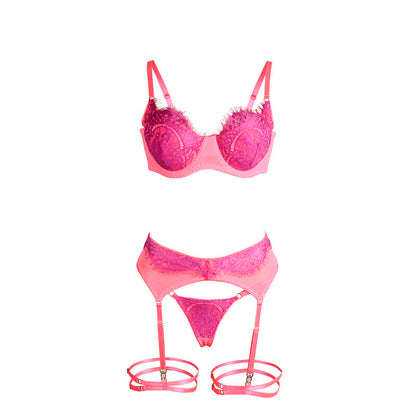 SUBBLIME - 955359 SET OF BRA WITH LACE AND GARTER LINKS PINK AND PURPLE S/M