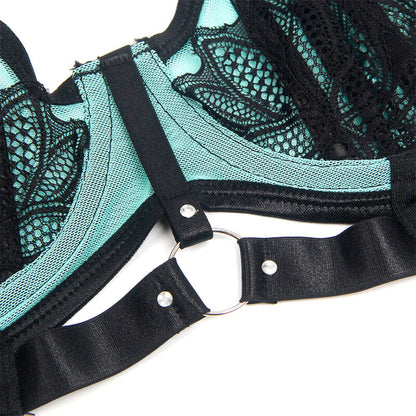 SUBBLIME - 955564 GREEN PATENT LEATHER MESH ZIPPER BRA SET L/XL