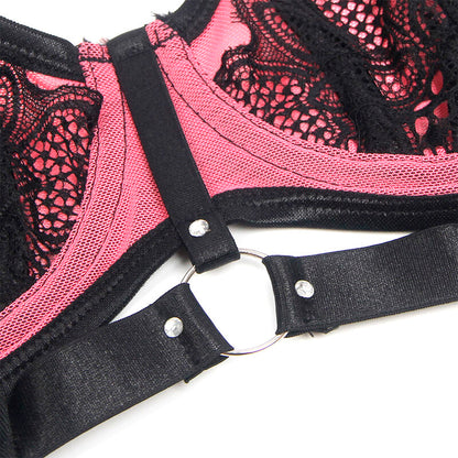 SUBBLIME - 955571 PINK PATENT LEATHER MESH ZIPPER BRA SET S/M