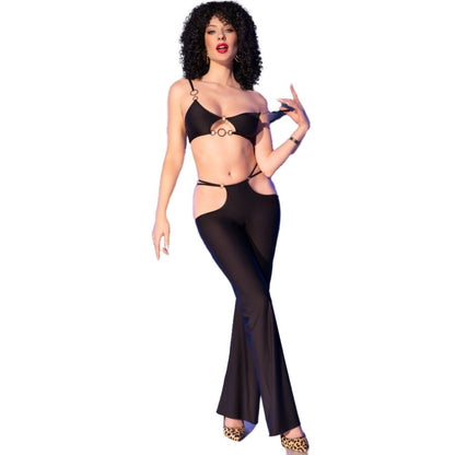 CHILIROSE - CR 4851 BLACK TOP AND LEGGINGS SET WITH GOLDEN ACCESSORIES M