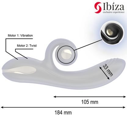 IBIZA - TWISTER VIBRATOR WITH CURVE STIMULATOR AND VIBRO-ROTATION