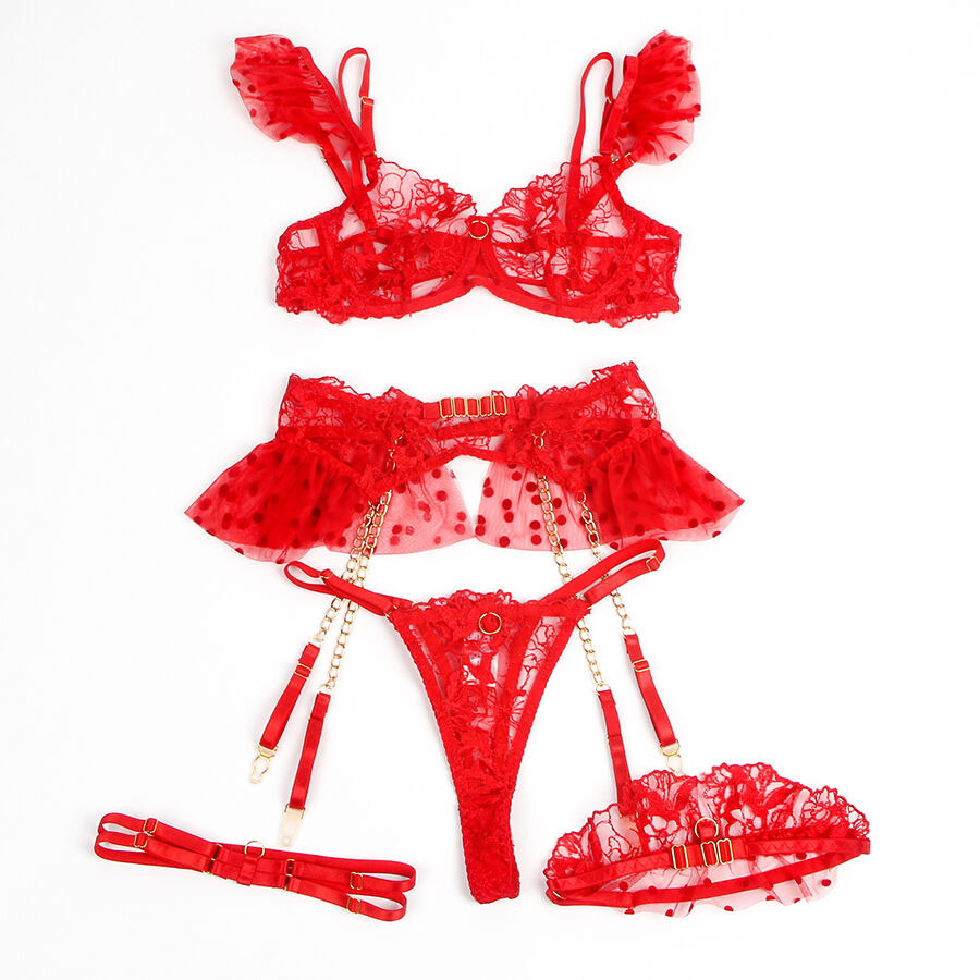 SUBBLIME - 957513 LACE BRA AND GARTER SET RED L/XL