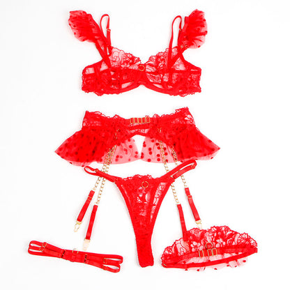 SUBBLIME - 957513 LACE BRA AND GARTER SET RED L/XL