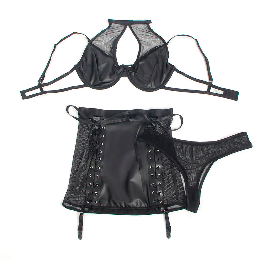 SUBBLIME - 957582 LEATHER BRA AND SKIRT SET BLACK S/M