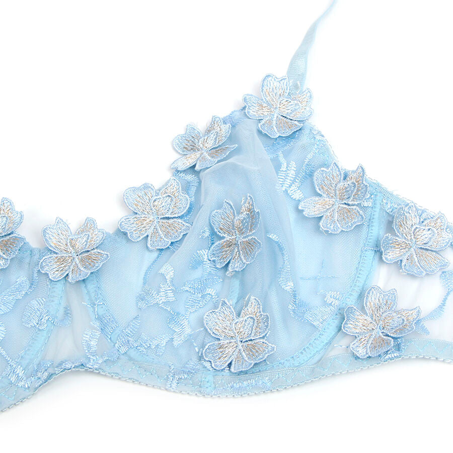 SUBBLIME - 957629  FLOWER EMBROIDERED BRA AND PANTIES SET SKY BLUE S/M