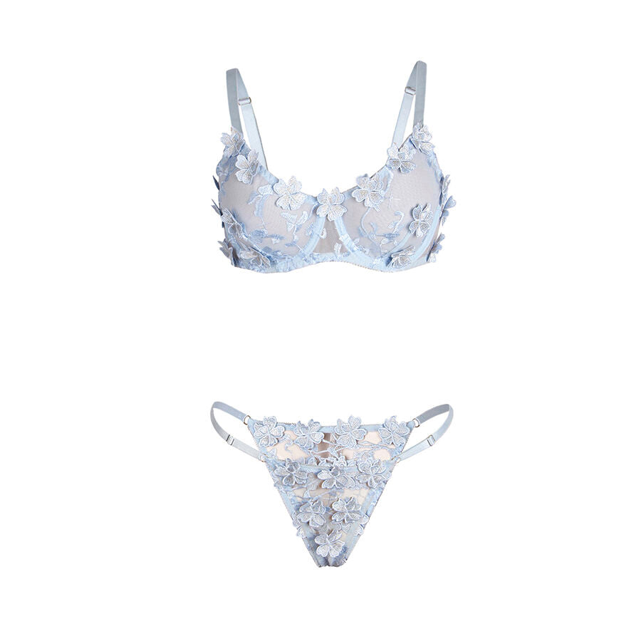 SUBBLIME - 957629  FLOWER EMBROIDERED BRA AND PANTIES SET SKY BLUE S/M
