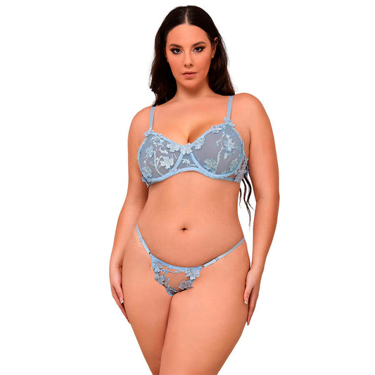 SUBBLIME - 957636 FLOWER EMBROIDERED BRA AND PANTIES SET SKY BLUE L/XL