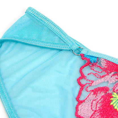 SUBBLIME - 957643 FLOWER EMBROIDERED BRA AND GARTER BELT SET PINK S/M