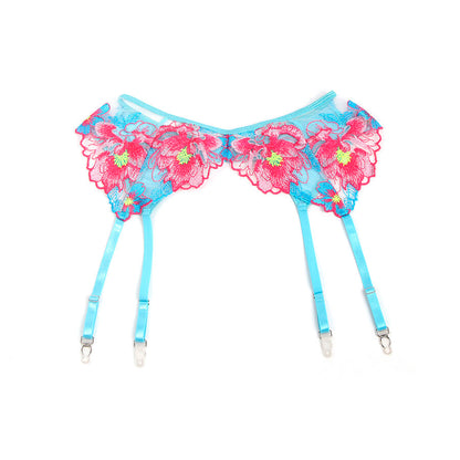 SUBBLIME - 957643 FLOWER EMBROIDERED BRA AND GARTER BELT SET PINK S/M