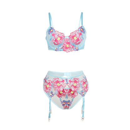 SUBBLIME - 957650 FLOWER EMBROIDERED BRA AND GARTER BELT SET PINK L/XL