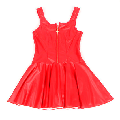 SUBBLIME - 957681 HEART ZIPPER LEATHER DRESS RED S/M