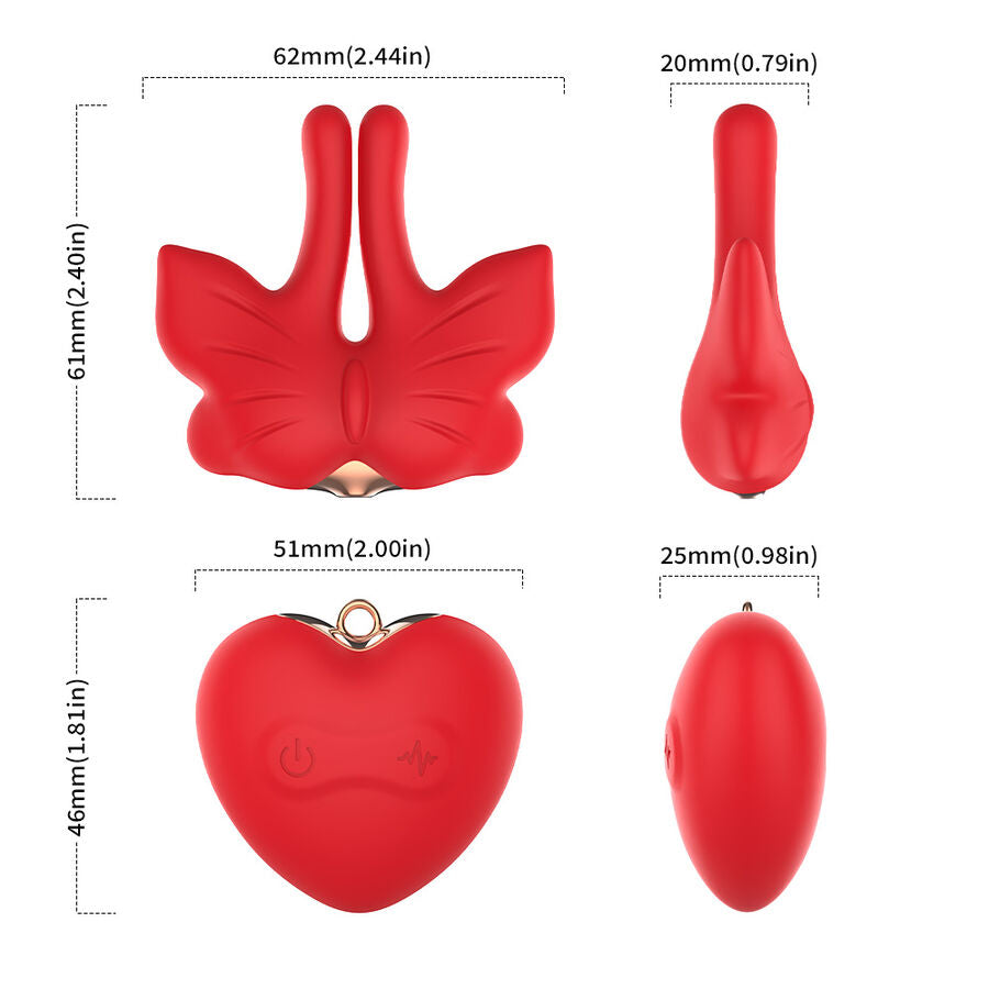 ARMONY - MAGNETIC NIPPLE CLAMPS WITH VIBRATION BUTTERFLY SHAPE RED