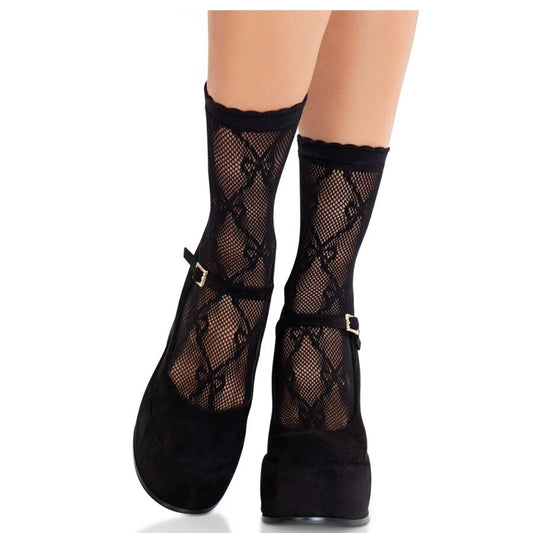 LEG AVENUE - BLACK LACE BOW LACE SOCKS