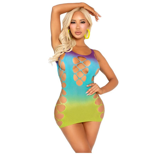 LEG AVENUE - SEAMLESS MINI DRESS WITH OPENINGS OCEAN