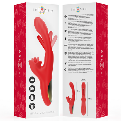 INTENSE - JESSICA MULTIFUNKSJONSVIBRATOR KLITORISSTIMULERING 24,8 CM RØD