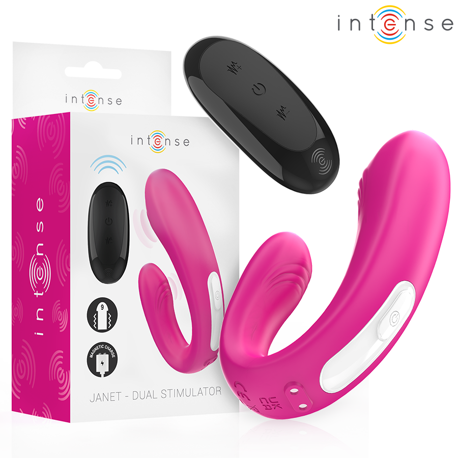 INTENS - JANET DOBBEL U-FORMET STIMULATOR OG VIBRATOR MED FJERNKONTROLL ROSA