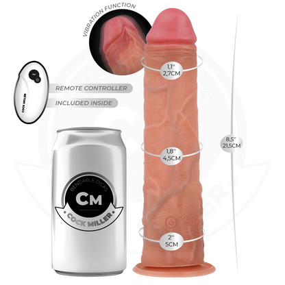 COCK MILLER - REALISTISK DILDO MED SUGEKOPP OG VIBRASJON MED FJERNKONTROLL 21,5 CM