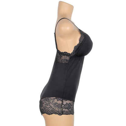 SUBBLIME - SVART BLOMSTRET BLONDEDETALJ TEDDY S/M