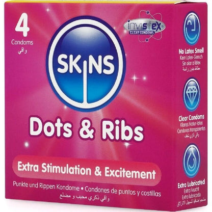 SKINS - DOTS &amp; RIBS PREMIUM KONDOMER PAKKE 4