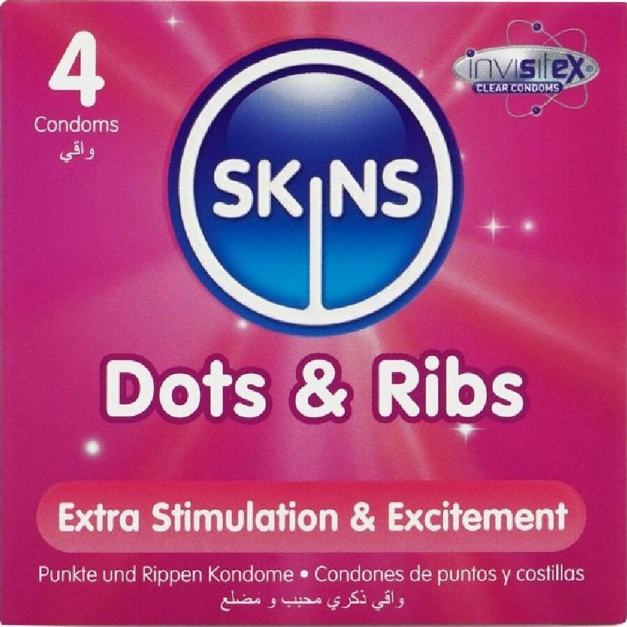 SKINS - DOTS &amp; RIBS PREMIUM KONDOMER PAKKE 4