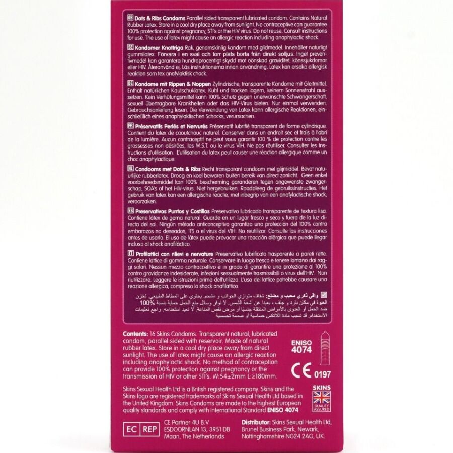 SKINS - DOTS &amp; RIBS PREMIUM KONDOMPAKKE 16