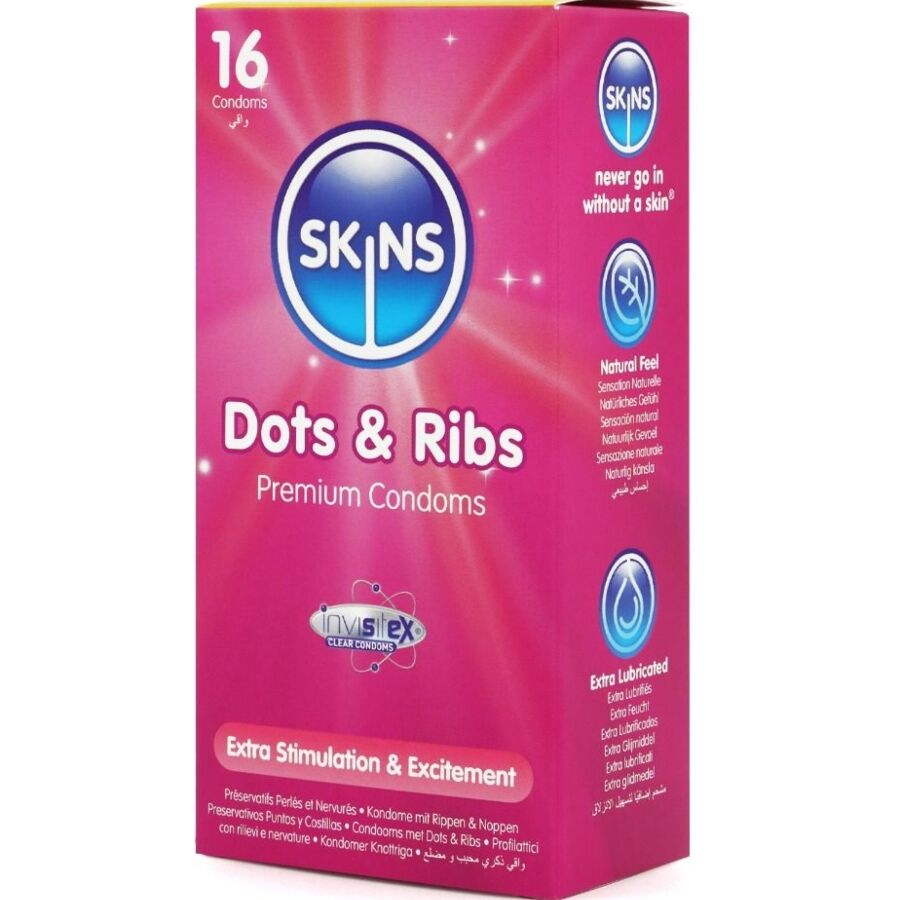 SKINS - DOTS &amp; RIBS PREMIUM KONDOMPAKKE 16