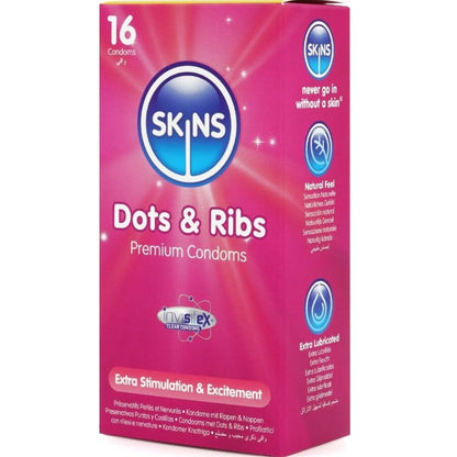 SKINS - DOTS &amp; RIBS PREMIUM KONDOMPAKKE 16