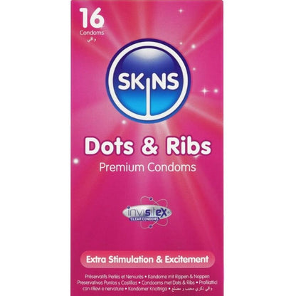 SKINS - DOTS &amp; RIBS PREMIUM KONDOMPAKKE 16