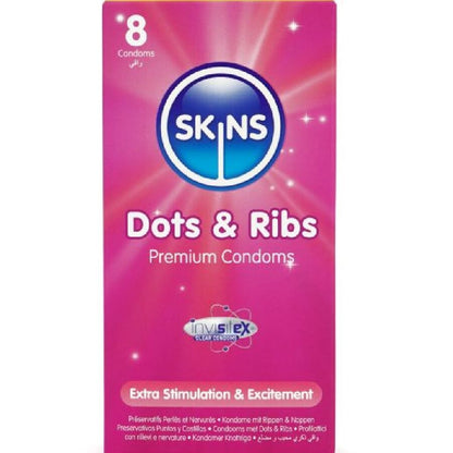 SKINS - DOTS &amp; RIBS PREMIUM KONDOMER PAKKE 8
