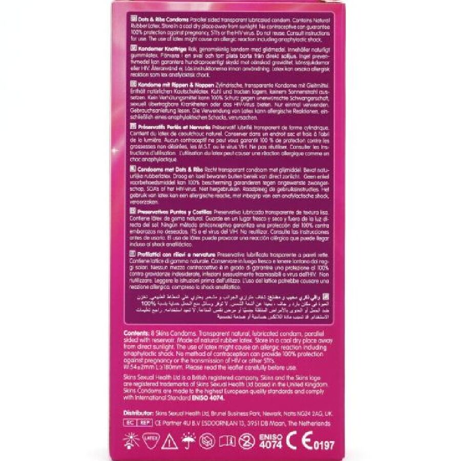 SKINS - DOTS &amp; RIBS PREMIUM KONDOMER PAKKE 8