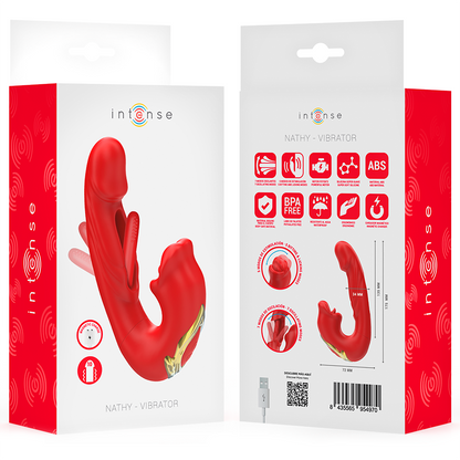 INTENSE - NATHY DOUBLE VIBRATOR WITH MULTIFUNCTION STIMULATING MOUTH RED