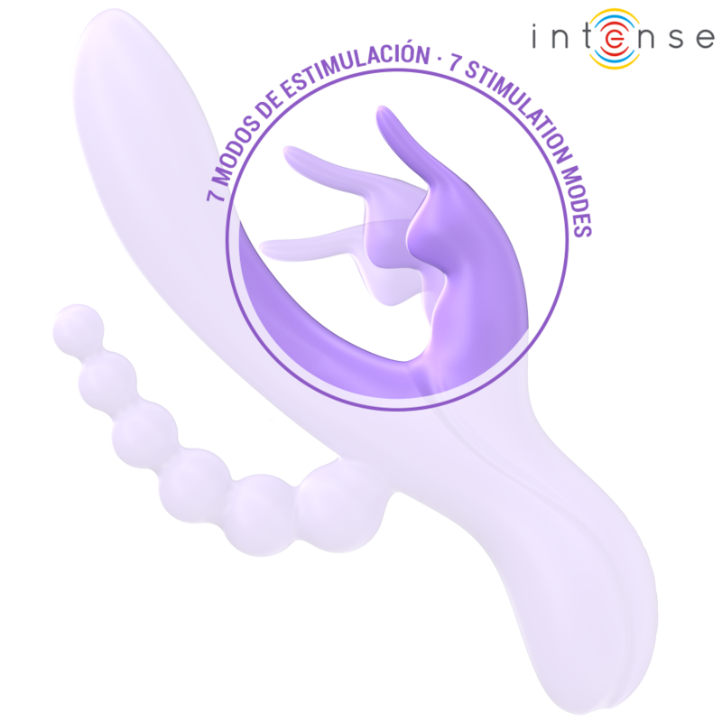 INTENS - MIKO TRIPPELVIBRATOR KANIN &amp; STIMULATOR &amp; ANAL 7 VIBRASJONER LILLA