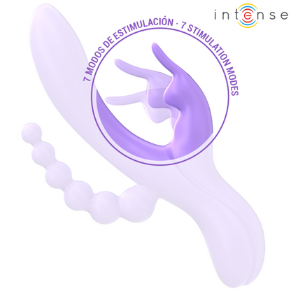 INTENS - MIKO TRIPPELVIBRATOR KANIN &amp; STIMULATOR &amp; ANAL 7 VIBRASJONER LILLA