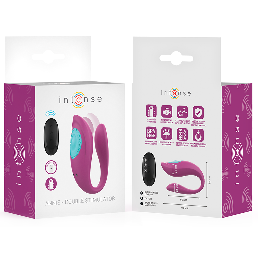 INTENS - ANNIE U-FORMET VIBRATOR OG STIMULATOR LILLA FJERNKONTROLL