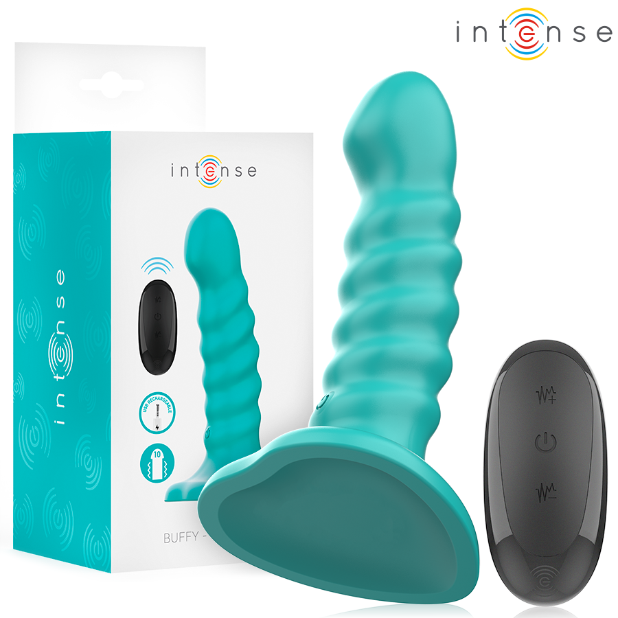INTENS - BUFFY VIBRATOR STØRRELSE S SPIRALDESIGN 10 VIBRASJONER BLÅ FJERNKONTROLL