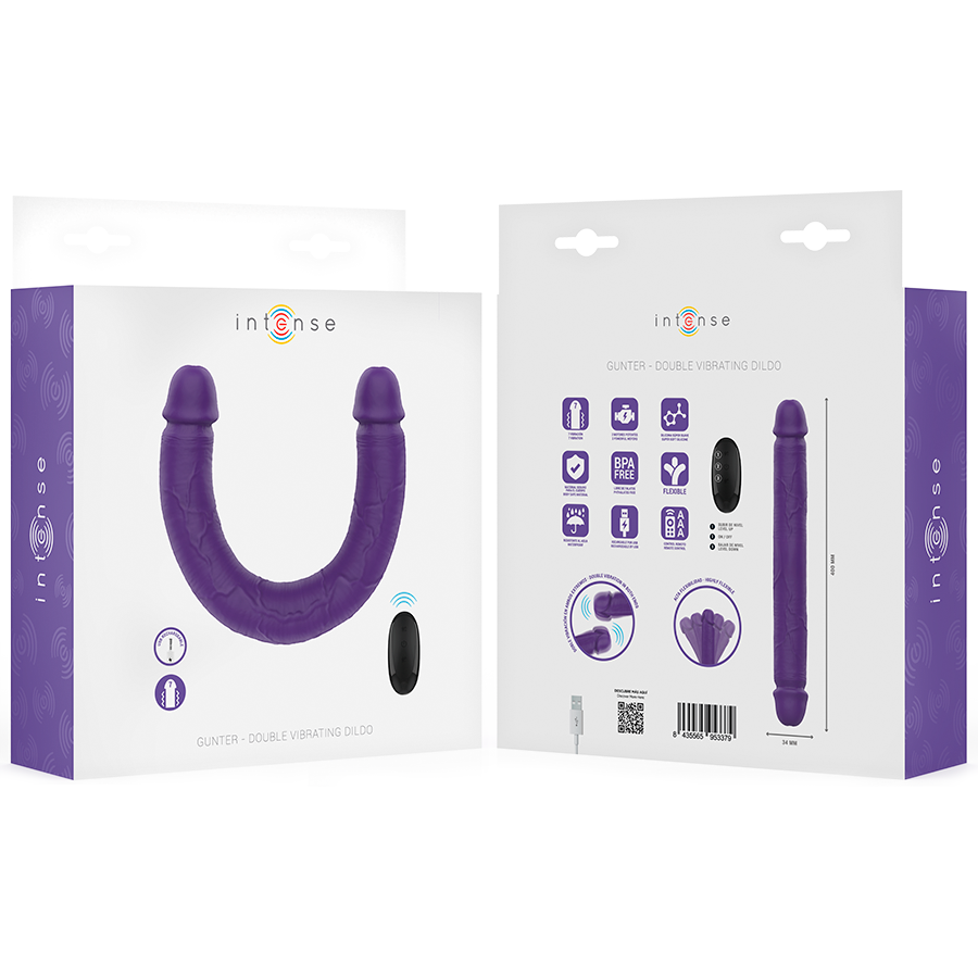 INTENSE - GUNTER DILDO DOBBELVIBRATOR 40 CM LILLA FJERNKONTROLL