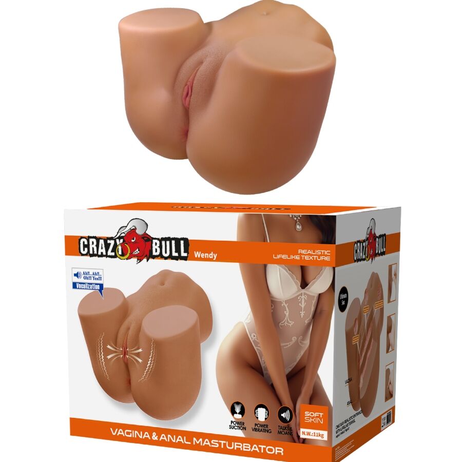 CRAZY BULL - WENDY REALISTISK KVINNERUMPEVIBRATOR OG SUCKERS MED LYD 11 KG