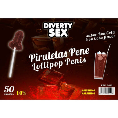 DIABLO GOLOSO - 50 PENIS LOLLIPOPS RON COLA SMAK 10 % ALKOHOL