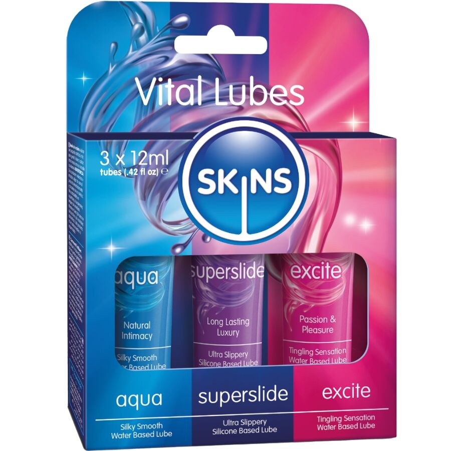 SKINS - VITAL LUBES KIT AQUA, SUPERSLIDE &amp; EXCITE SMØREMIDLER 3 x 12 ML