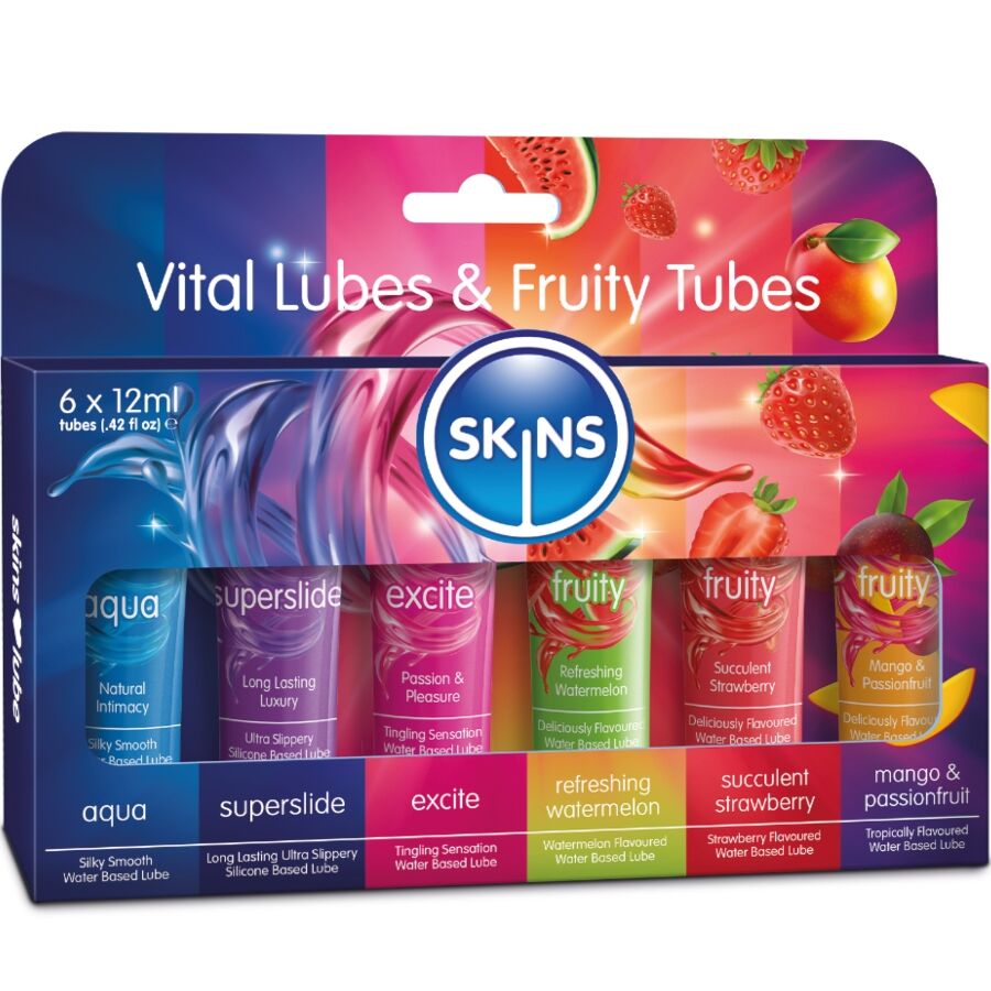 SKINS - VITAL &amp; FRUITY LUBES KIT SMØREMIDLER 6 x 12 ML
