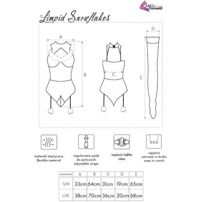 LIVCO KORSETTIMOTE - KLARE SNØFNUGG LC 90604 BODY + STRØMPER + JULEPANNEBÅND S/M